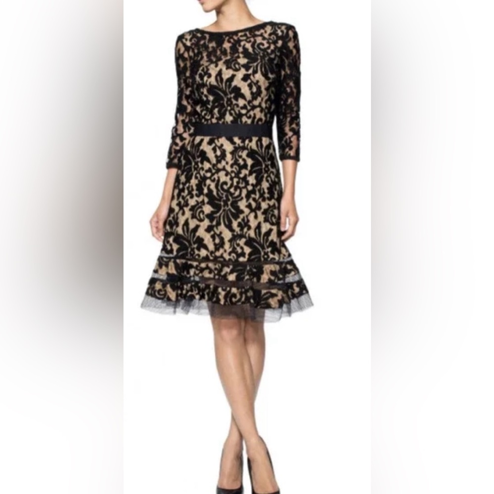 Tadashi shoji black lace dress size 4